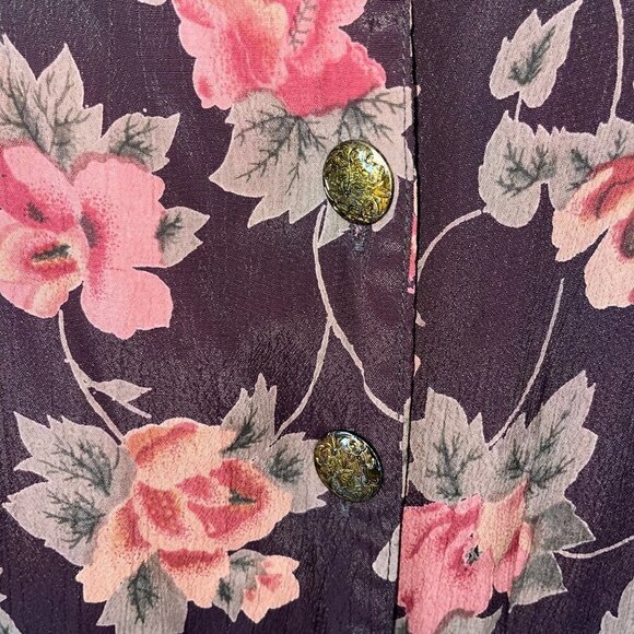 Pier 1 Passports Vintage Maxi Dress Size Medium Floral Brown Botanical Button Up - Picture 7 of 15